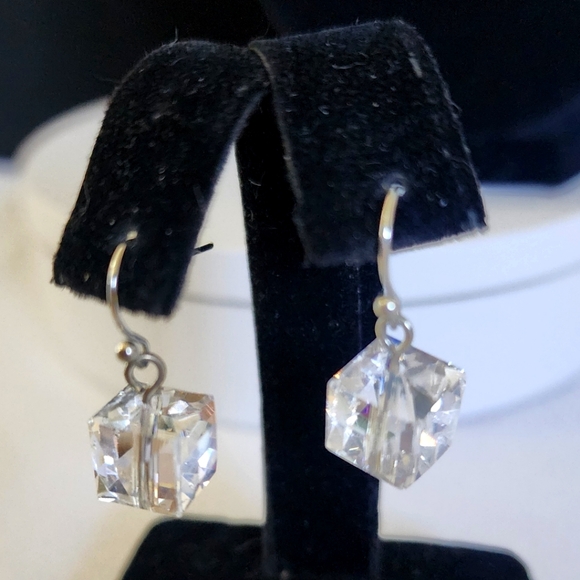 Silver Square Crystal and Wire Choker Necklace Earrings Set New - Picture 6 of 8